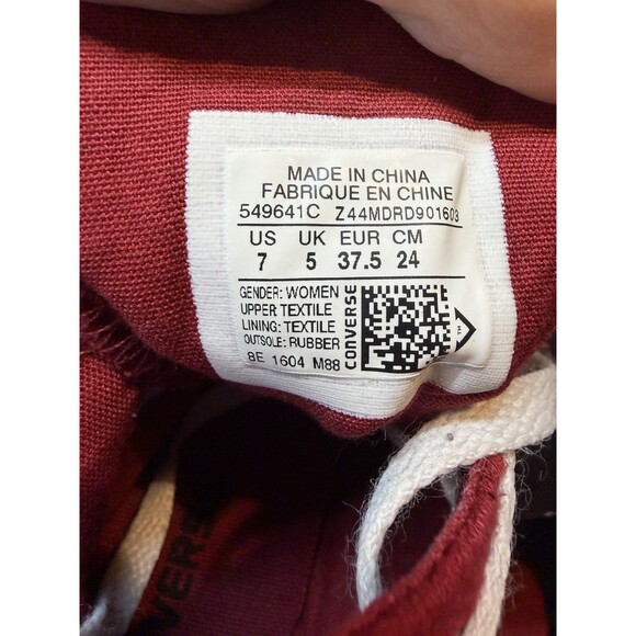 Converse CTAS High Top Quilted Fabric Sneakers Women’s 7 Red 549641C - Picture 8 of 8